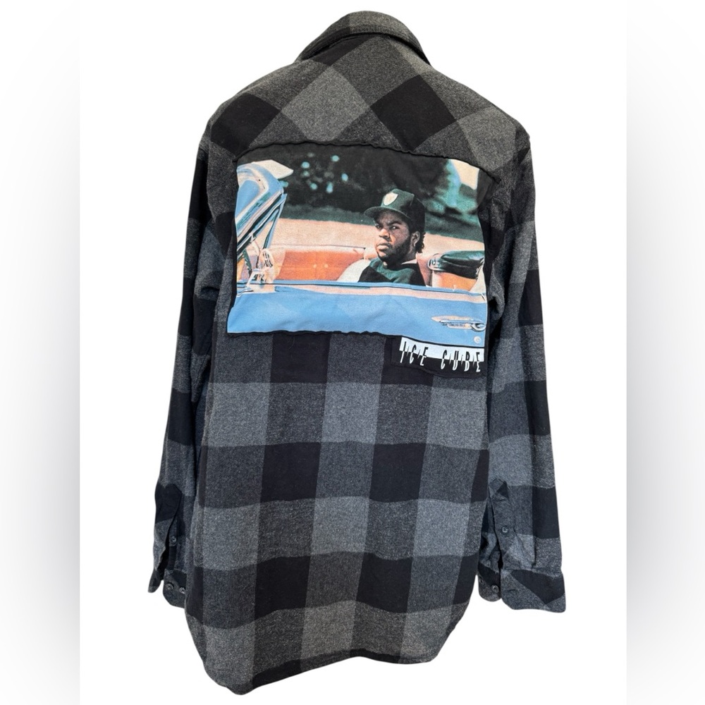 Upcycled Ice Cube Checkered Flannel Shirt Jacket #223